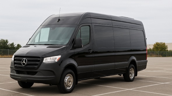 Exterior of Charter Bus Company Victorville's 14 Passenger Sprinter Limousine in Victorville