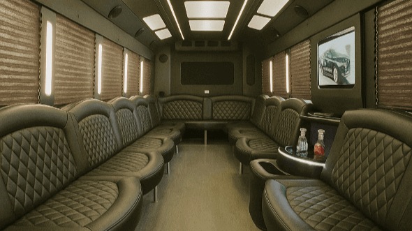 Interior of Charter Bus Company San Bernardino's 25 Passenger Party Bus in San Bernardino