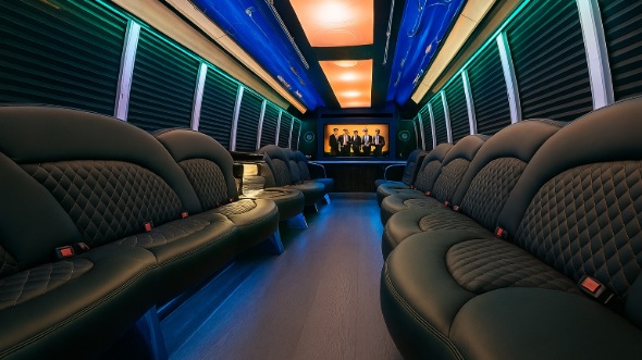 Interior of Charter Bus Company Paradise's 50 Passenger Party Bus in Paradise
